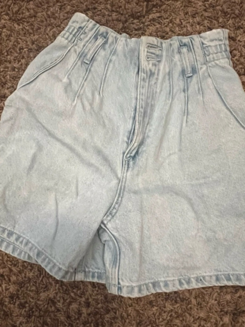 Zara Light Wash Paperbag Waist Denim Shorts